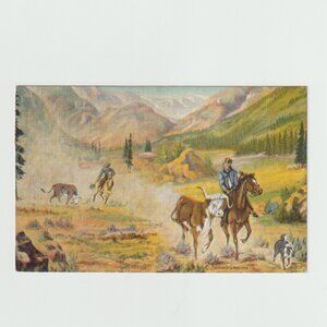 Lead’n Em Out Cowboy Roping Cattle Postcard Vintage Dude Larsen Western Art